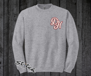 Daddy Hack logo embroidered on a gray crewneck sweatshirt Daddy Hack logo embroidered on a gray crewneck sweatshirt