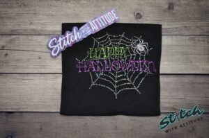 Happy-Halloween-Web-2 Happy Halloween Rhinestone Web Shirt, Crewneck and Hoodie