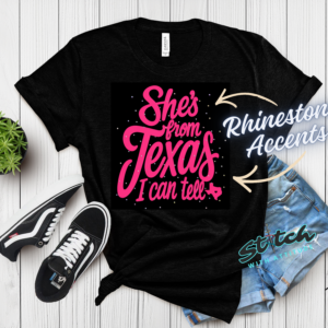 Shes-From-Texas-Rhinestone-Tee-1 She's From Texas Rhinestone Tee, Crewneck and Hoodie