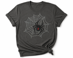 Spider-and-web-design-on-mock-up Black Widow Rhinestone Spider Web Shirt, Crewneck and Hoodie