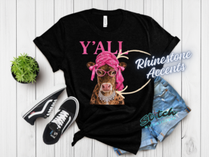 Y'all Cow Rhinestone Tee, Crewneck and Hoodie