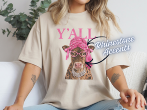 Y'all Cow Rhinestone Tee, Crewneck and Hoodie