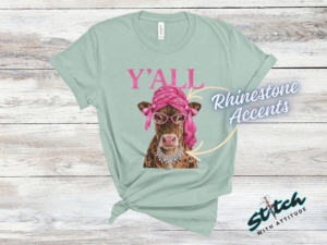 Y'all Cow Rhinestone Tee, Crewneck and Hoodie