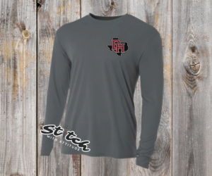 DaddyHack DH Texas Open chest logo on graphite A4 long sleeve