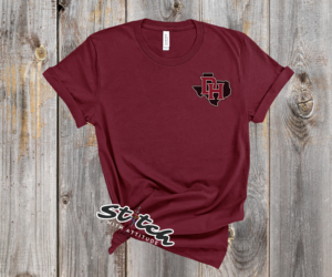 DaddyHack DH Texas Open chest logo on maroon Bella Canvas short sleeve
