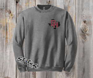 DaddyHack DH Texas Open chest logo on graphite Gildan crewneck sweatshirt