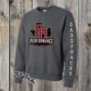 Graphite Gildan crewneck sweatshirt with DH Texas Performance Baseball logo on chest and DADDYHACKS text on sleeve