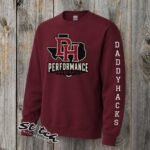 DaddyHack Crewneck Sweatshirt (Maroon) - DH Texas Performance Baseball Maroon Gildan crewneck sweatshirt with DH Texas Performance Baseball logo on chest and DADDYHACKS text on sleeve