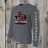 Dark gray Gildan long sleeve tee with DH Texas Performance Baseball logo on chest and DADDYHACKS text down the sleeve
