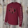 Maroon Gildan long sleeve tee with DH Texas logo on chest and DADDYHACKS text down the sleeve
