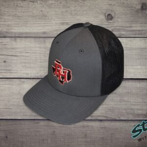 Daddy Hack filled Texas state with DH logo on charcoal gray flexfit hat, side profile
