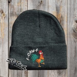 F-Caw-F Beanie F-Caw-F-Beanie-2.jpg F-Caw-F embroidered chicken beanie, cuffed knit hat with rooster design