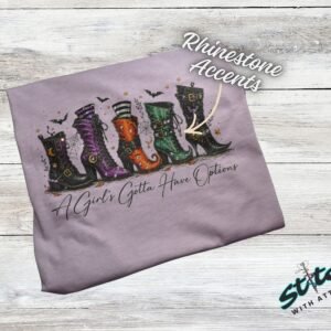 A Girl's Gotta Have Options Witch Boots Tee - Girls-Gotta-Have-Options-Boots-Tee-1.jpg A Girl's Gotta Have Options Witch Boots Tee - witch boots Halloween tee with rhinestone accents