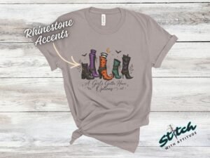 A Girl's Gotta Have Options Witch Boots Tee - Girls-Gotta-Have-Options-Boots-Tee-2.jpg A Girl's Gotta Have Options Witch Boots Tee - witch boots Halloween tee with rhinestone accents