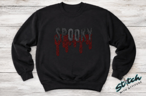 Spooky Drip Rhinestone Crewneck & Hoodie - Spooky-Drip-Crewneck-1.png Spooky Drip Rhinestone Crewneck & Hoodie - witch boots Halloween tee with rhinestone accents