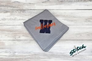 Custom Stadium Blanket with Varsity Letter Applique and Embroidered Mascot Name