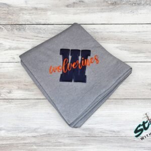 University-Letter-Mascot-Applique-Stadium-Blanket-1 Custom Stadium Blanket with Varsity Letter Applique and Embroidered Mascot Name