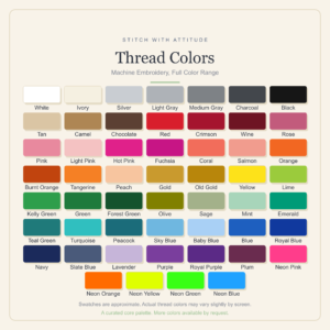 Embroidery thread color guide, 53 colors